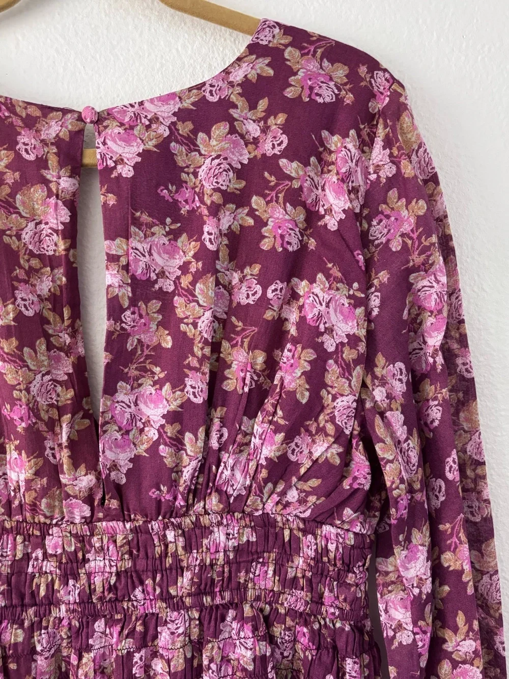 Free People Keep You Mini Dress Berry Combo Floral Boho V-Neck Large EUC